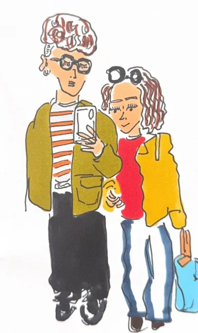 スマホを見る二人のイラスト